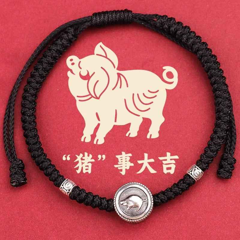 ZenHima Chinese Zodiac 925 Sterling Silver Red String Bracelet - Snake Year Blessing Bracelet