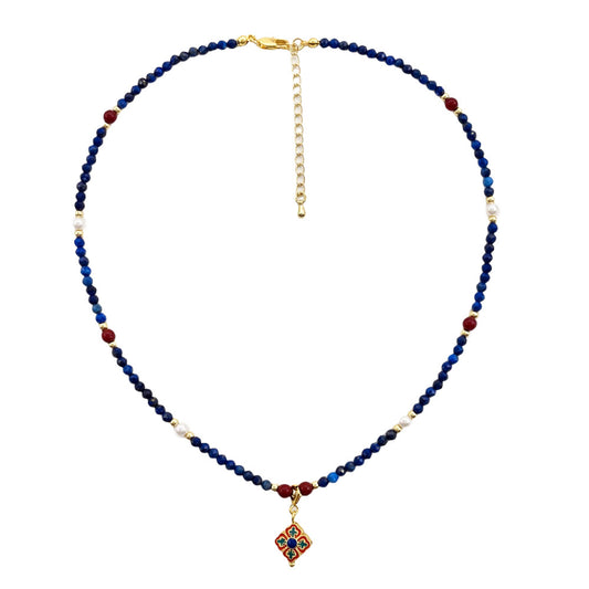 Natural Stone Handmade Collarbone Chain Lapis Lazuli Beaded Necklace