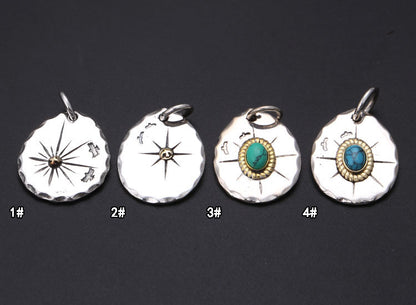 Classic Eagle Series Men’s Pendant in S925 Silver with Double Eagle, Gold Ring and Turquoise - ZENHIMA