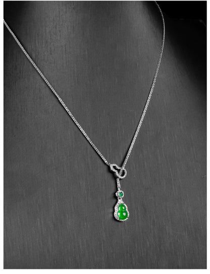 ZenHima Natural Jadeite Gourd Pendant – Vivid Green, S925 Silver Inlaid Ice Jade - ZENHIMA
