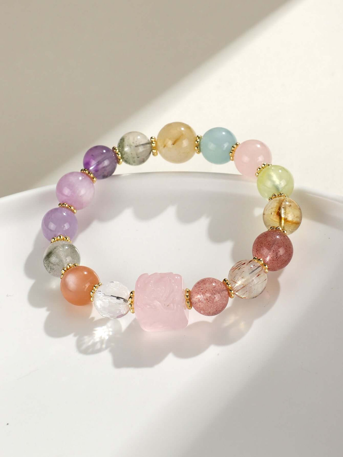 ZenHima Nine-Tailed Fox Amethyst Multi-Gem Beaded Bracelet – Unique Sugar Cube Design - ZENHIMA