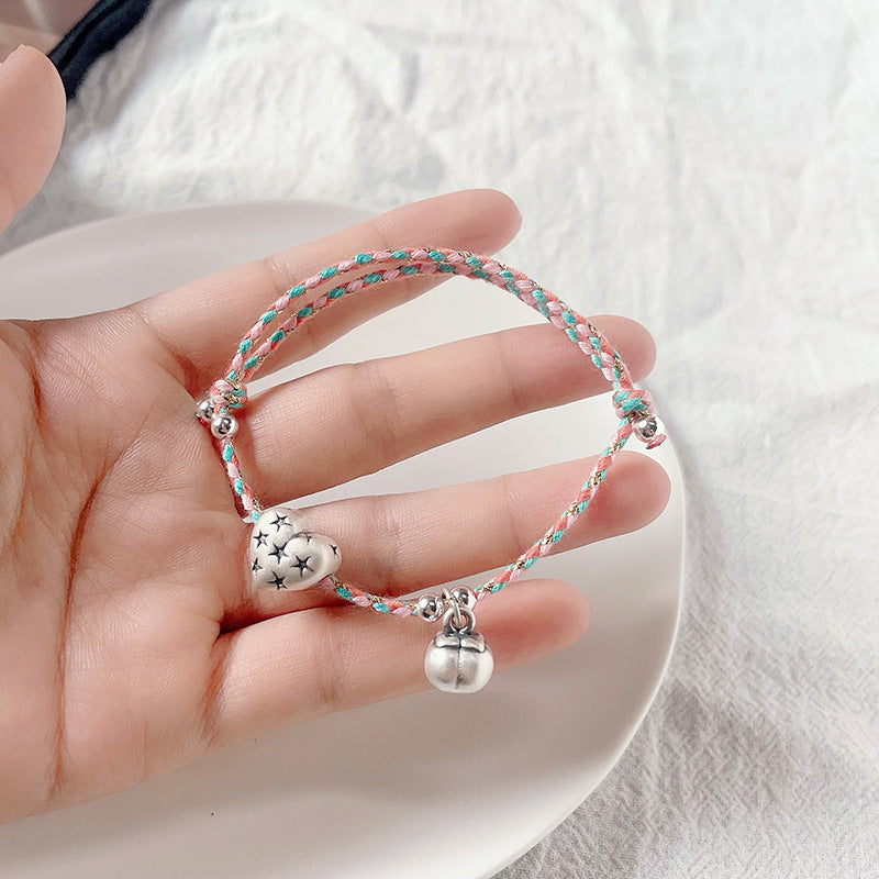 925 Silver Yuanbao Bracelet – Colorful Persimmon Orange Braided Stretch Bracelet