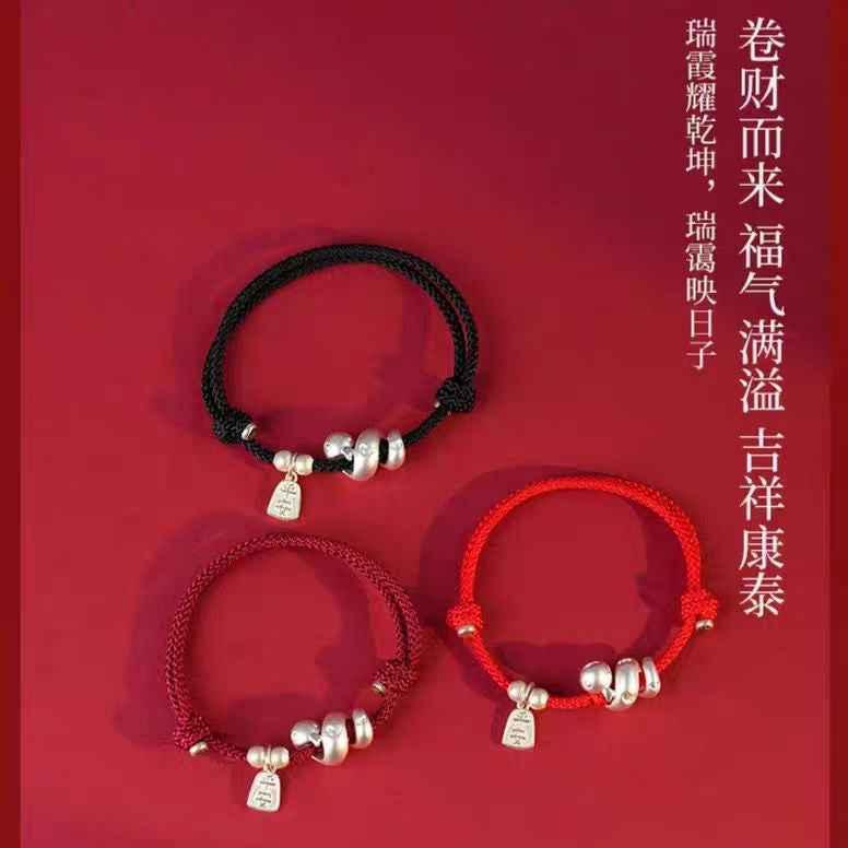 Coiled Snake 999 Fine Silver Red String Bracelet for Luck & Protection