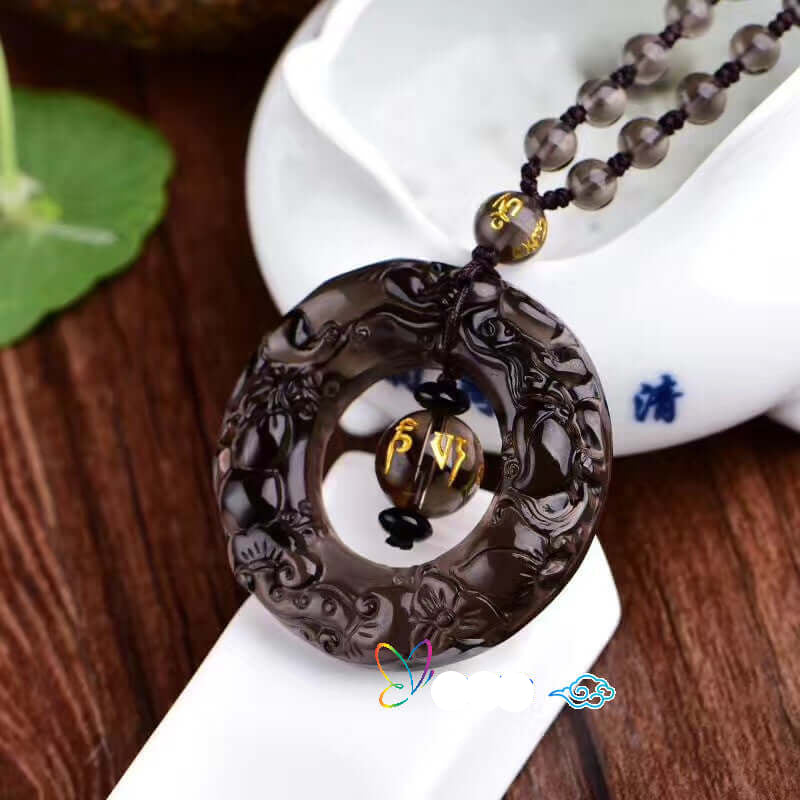 Natural Ice Obsidian Peace Buckle Pendant Double-Sided Engraved Double Pixiu Fortune Circle Pendant Necklace Wholesale - ZENHIMA