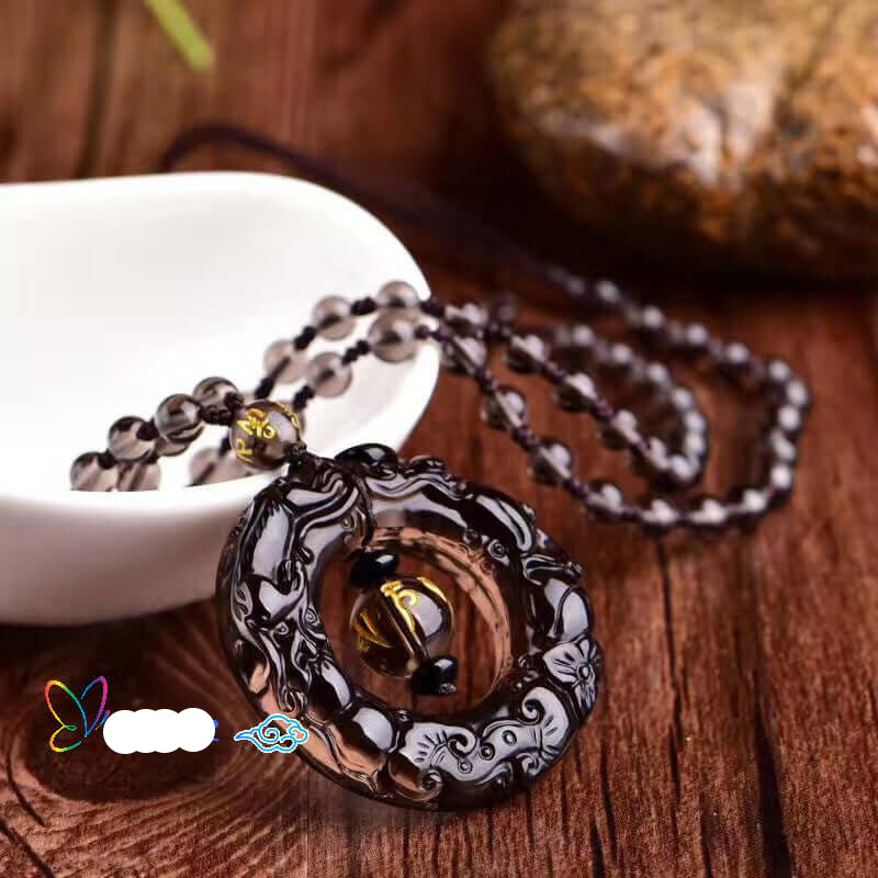 Natural Ice Obsidian Peace Buckle Pendant Double-Sided Engraved Double Pixiu Fortune Circle Pendant Necklace Wholesale - ZENHIMA