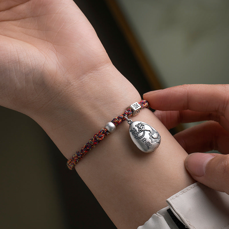 Tibetan 925 Sterling Silver Five-Color Lotus Red String Bracelet - ZENHIMA