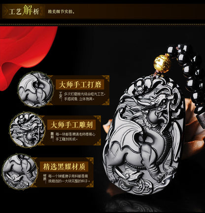 ZenHima Natural Obsidian Winged Pi Xiu Pendant - ZENHIMA