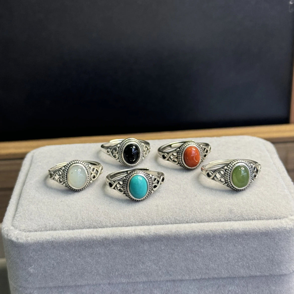 ZenHima 925 Sterling Silver Red Agate and Turquoise Adjustable Vintage Tibetan Ring - ZENHIMA
