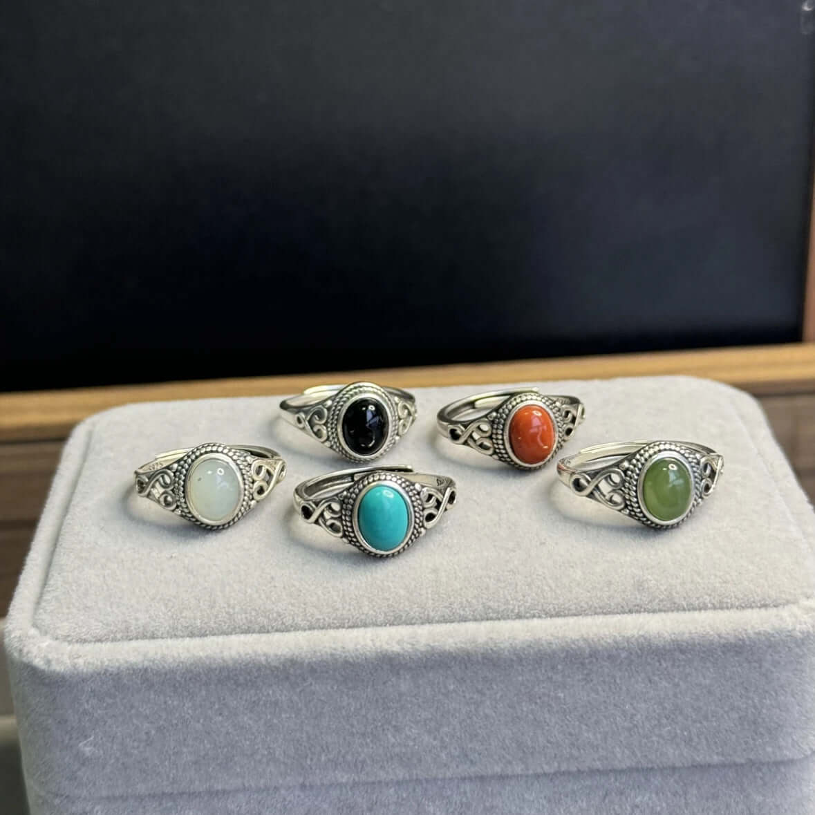 ZenHima 925 Sterling Silver Red Agate and Turquoise Adjustable Vintage Tibetan Ring - ZENHIMA