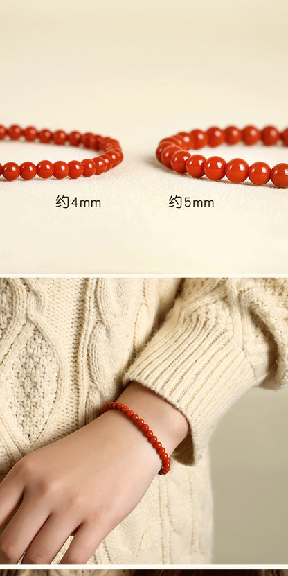 Natural Liangshan Nanhong Agate Single-Strand Bracelet – Small Beads, Cherry Red, Unisex - ZENHIMA