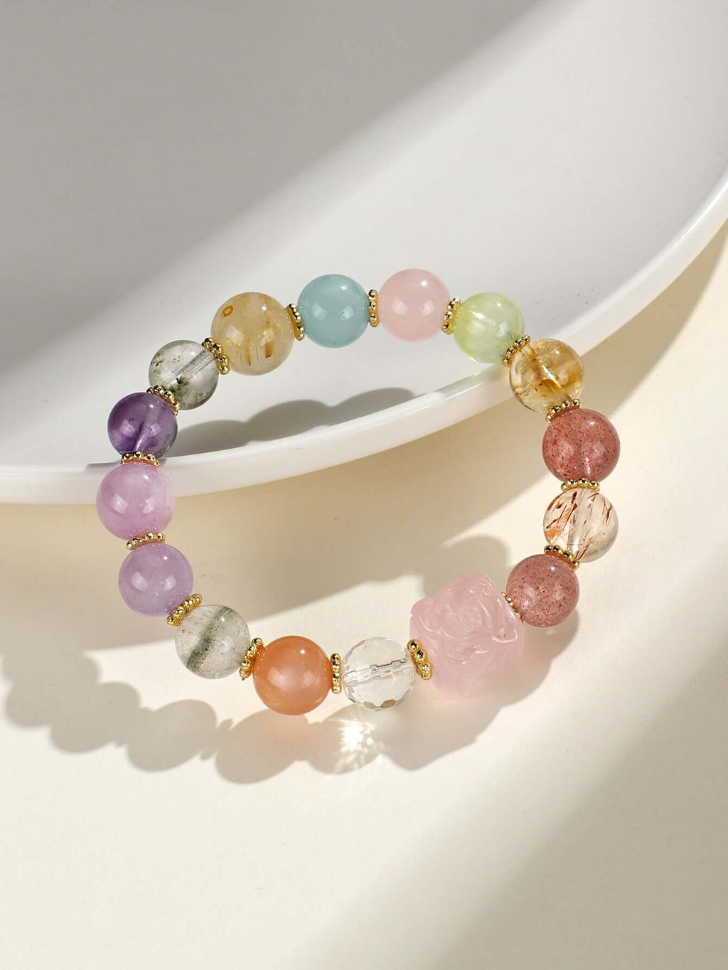 ZenHima Nine-Tailed Fox Amethyst Multi-Gem Beaded Bracelet – Unique Sugar Cube Design - ZENHIMA