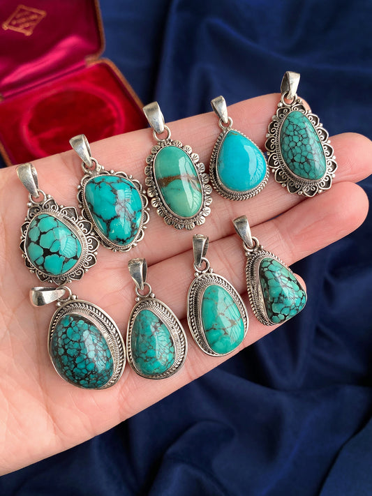Nepal S925 Sterling Silver Handmade Tibetan Necklace with Turquoise Pendant - ZENHIMA
