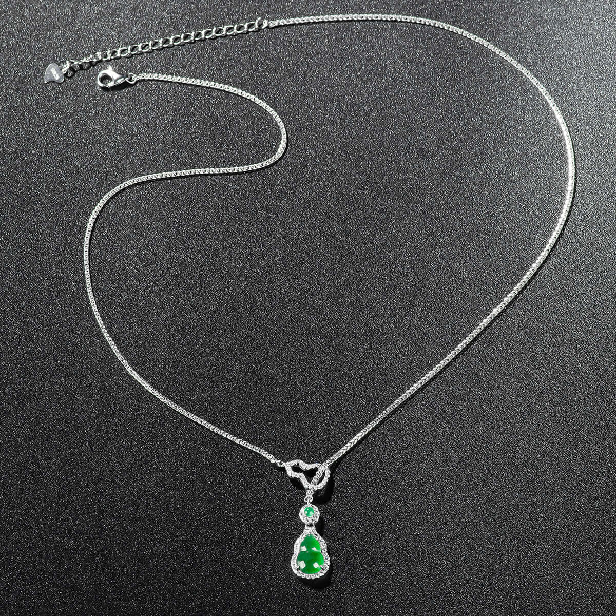 ZenHima Natural Jadeite Gourd Pendant – Vivid Green, S925 Silver Inlaid Ice Jade - ZENHIMA