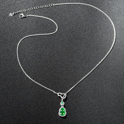 ZenHima Natural Jadeite Gourd Pendant – Vivid Green, S925 Silver Inlaid Ice Jade - ZENHIMA