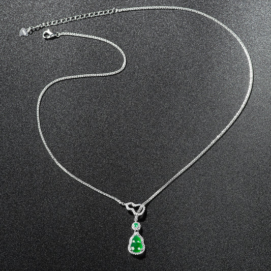 ZenHima Natural Jadeite Gourd Pendant – Vivid Green, S925 Silver Inlaid Ice Jade - ZENHIMA