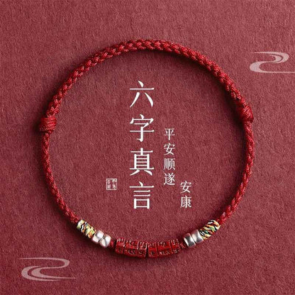 Natural Cinnabar & 999 Silver Om Mani Padme Hum Red String Bracelet