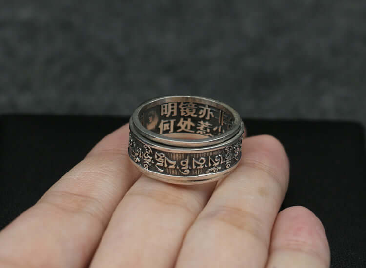 ZenHima Tibetan Sanskrit Sterling Silver Ring for Men – Good Luck and Protection - ZENHIMA