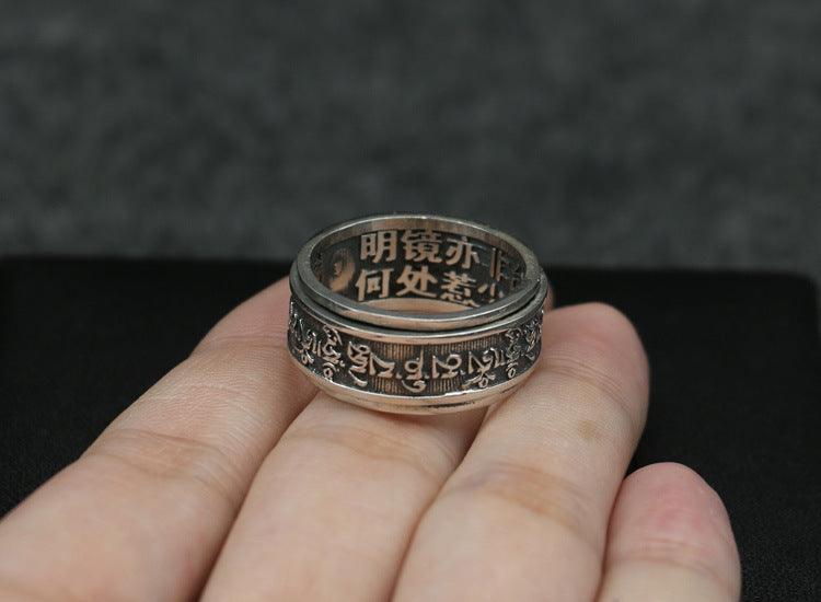 ZenHima Tibetan Sanskrit Sterling Silver Ring for Men – Good Luck and Protection - ZENHIMA