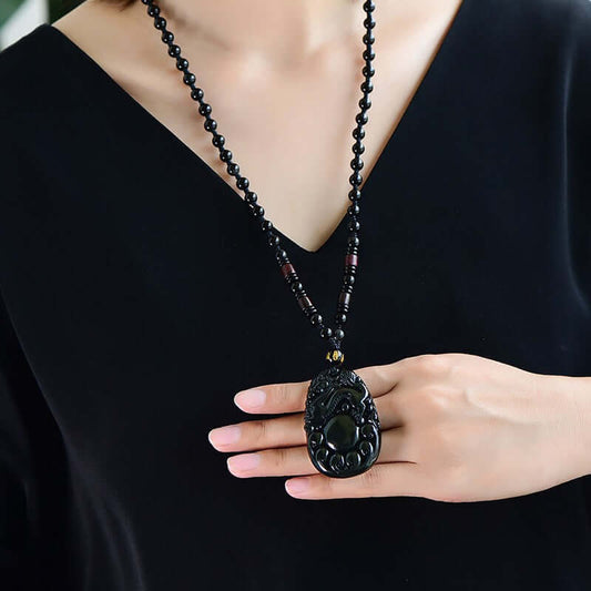 Natural Rainbow Eye Obsidian Dragon Ball Pixiu Pendant Necklace for Men and Women Vintage Trendy - ZENHIMA