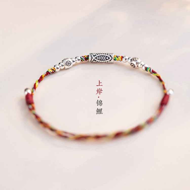 ZenHima Lucky Koi Fish 925 Sterling Silver Red String Bracelet & Anklet