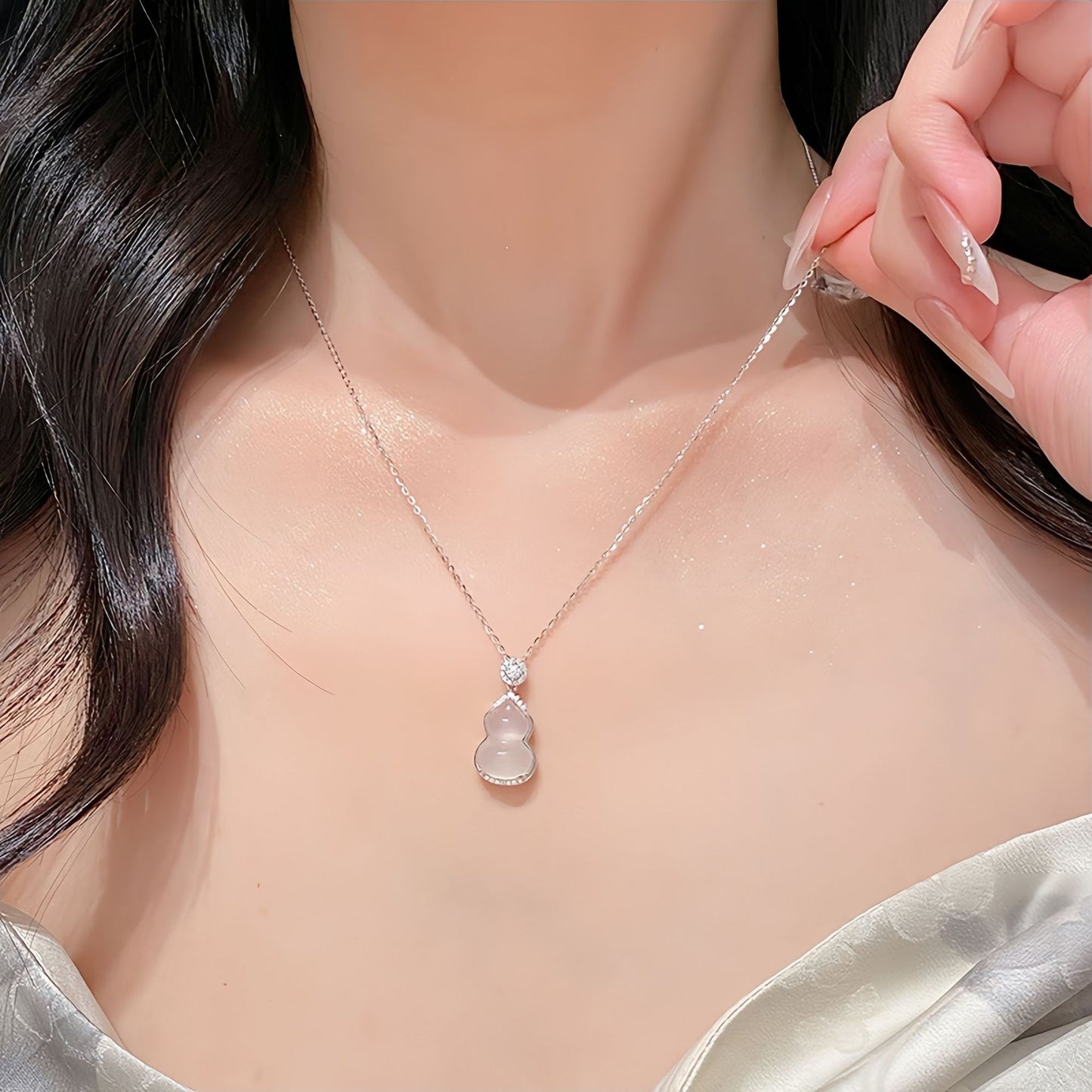 ZenHima S925 Silver Icy Chalcedony Gourd Pendant Necklace - ZENHIMA
