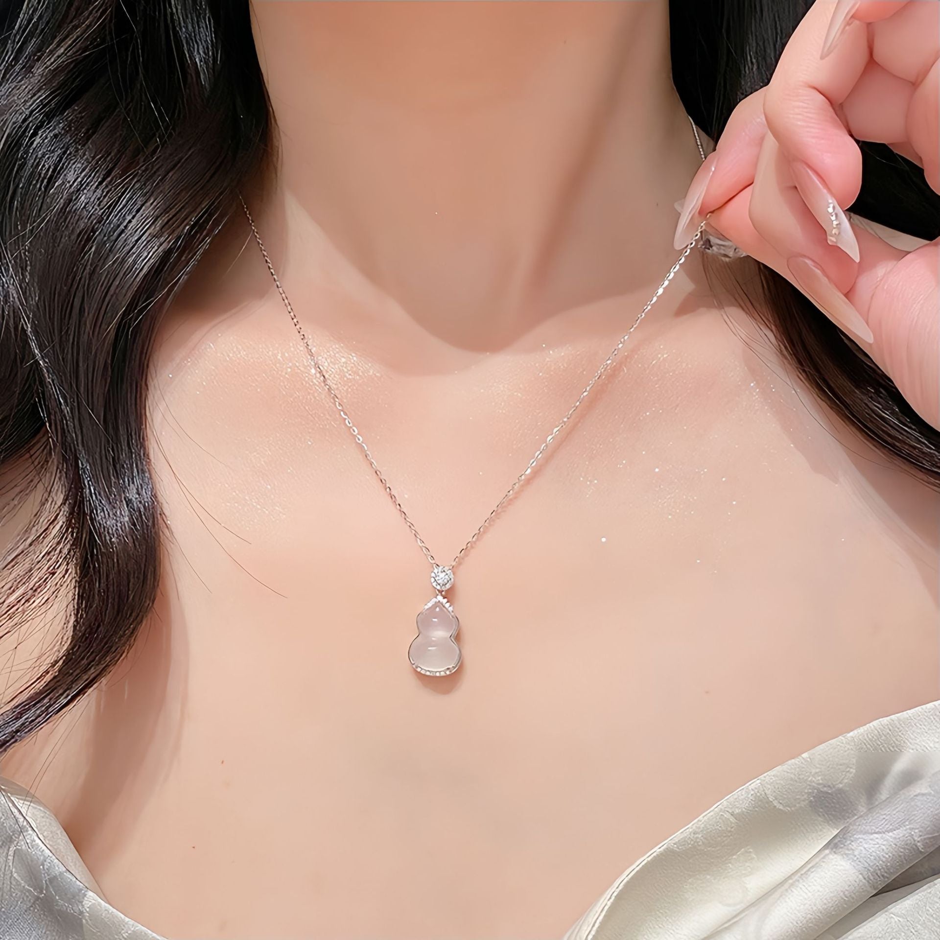 ZenHima S925 Silver Icy Chalcedony Gourd Pendant Necklace - ZENHIMA