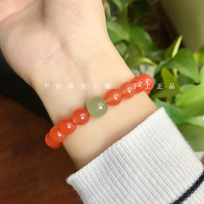 Natural Nanhong Agate Bracelet Paired with Hetian Jade – Original Design, New Release - ZENHIMA