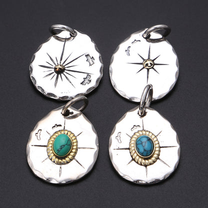 Classic Eagle Series Men’s Pendant in S925 Silver with Double Eagle, Gold Ring and Turquoise - ZENHIMA