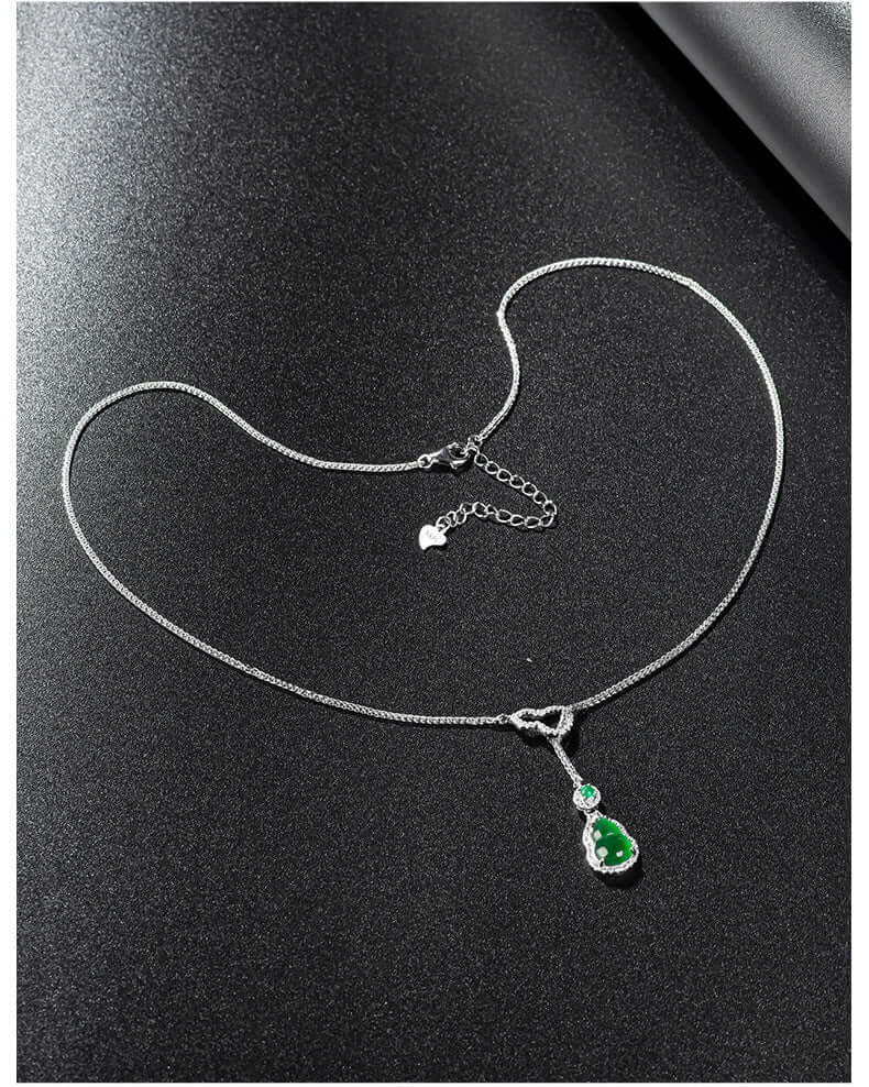 ZenHima Natural Jadeite Gourd Pendant – Vivid Green, S925 Silver Inlaid Ice Jade - ZENHIMA