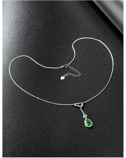 ZenHima Natural Jadeite Gourd Pendant – Vivid Green, S925 Silver Inlaid Ice Jade - ZENHIMA