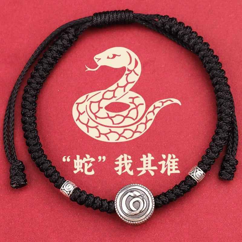 ZenHima Chinese Zodiac 925 Sterling Silver Red String Bracelet - Snake Year Blessing Bracelet