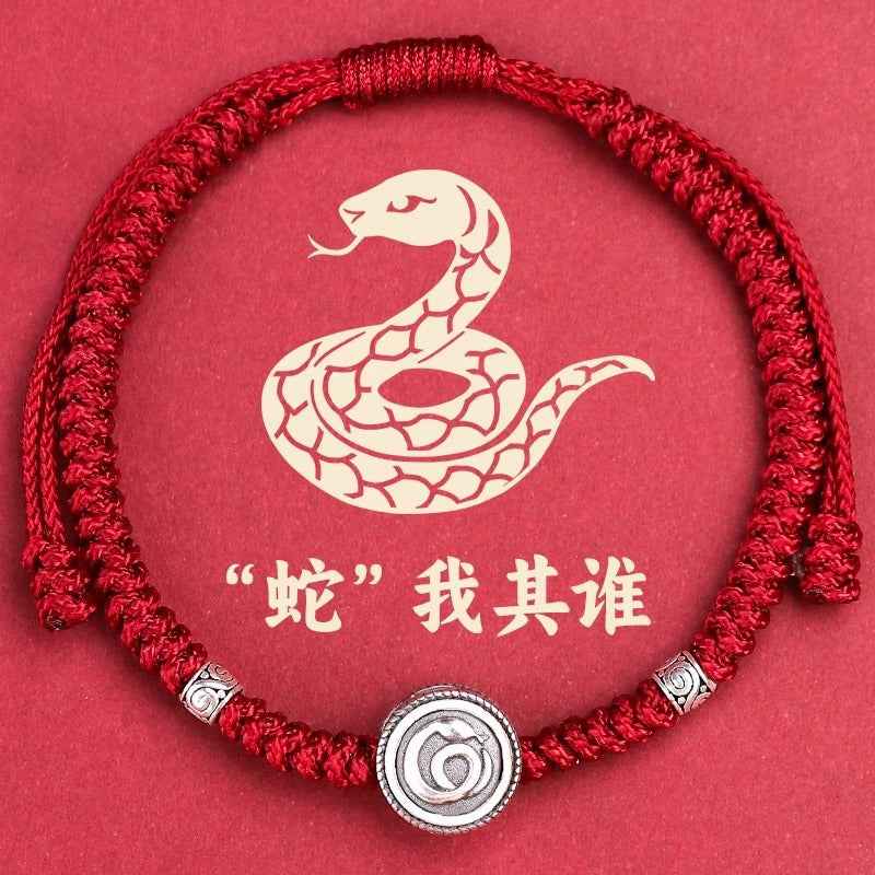ZenHima Chinese Zodiac 925 Sterling Silver Red String Bracelet - Snake Year Blessing Bracelet