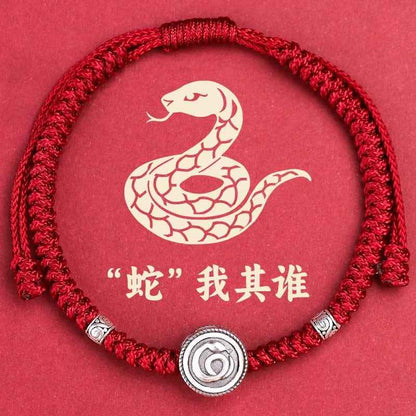 ZenHima Chinese Zodiac 925 Sterling Silver Red String Bracelet - Snake Year Blessing Bracelet