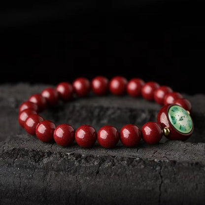 ZenHima Tibetan Natural Cinnabar Mantra Bracelet with Green Tara, Medicine Buddha, Guanyin & Shurangama Sutra Protection - ZENHIMA