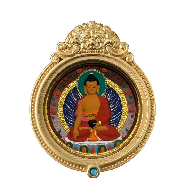 ZenHima Hand-painted Zakiram White Tara Mahasthamaprapta Yellow Wealth Rubbing Thangka Pendant - ZENHIMA