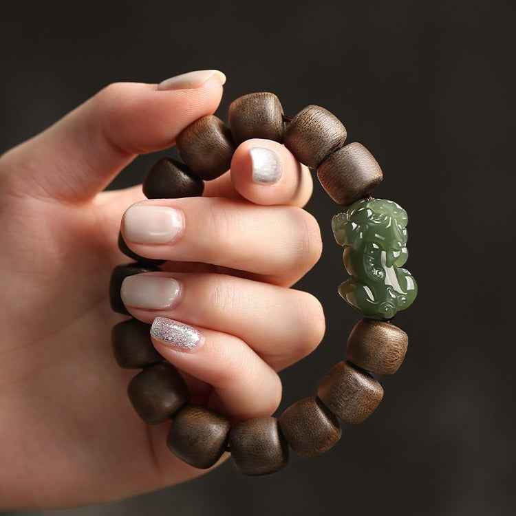 Premium Brunei Agarwood Hetian Jade Pixiu Bracelet