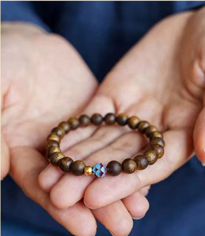ZenHima Qi Nan Agarwood Mala Beads Bracelet with Lotus Design - ZENHIMA