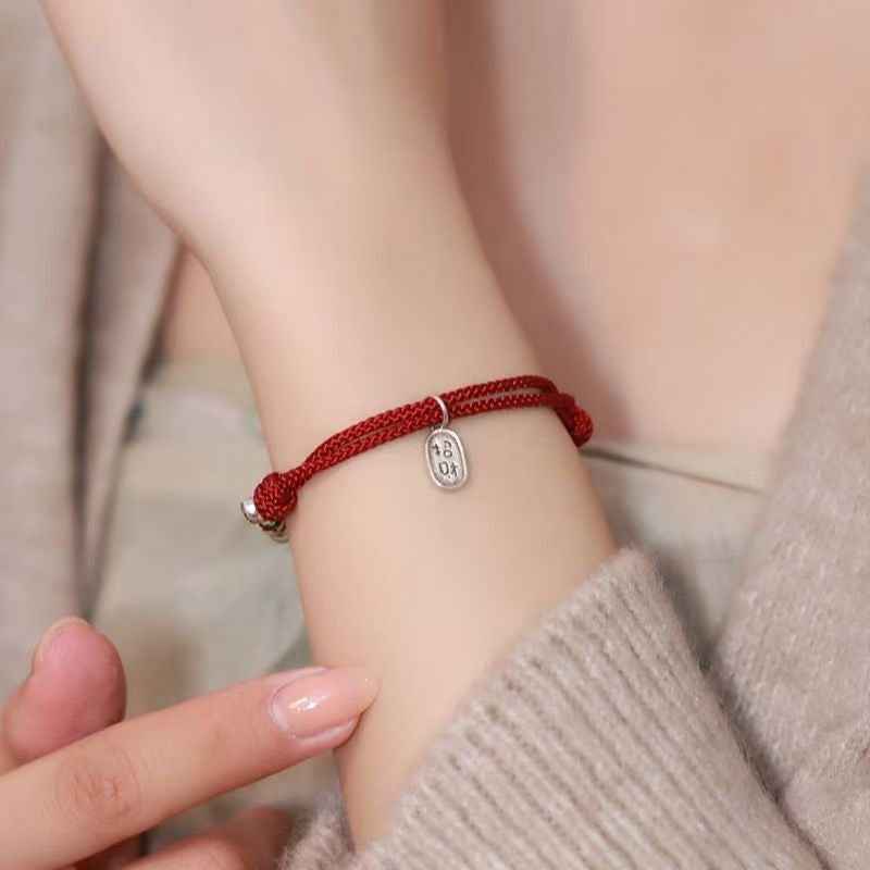 999 Fine Silver Bamboo Knot Red String Bracelet