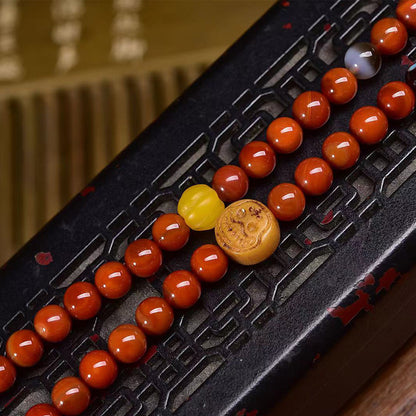 Natural Red Agate Tibetan Necklace with Dzi Beads and Wealth God Cloud Charm - ZENHIMA
