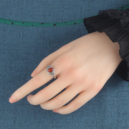 ZenHima 925 Sterling Silver Red Agate and Turquoise Adjustable Vintage Tibetan Ring - ZENHIMA