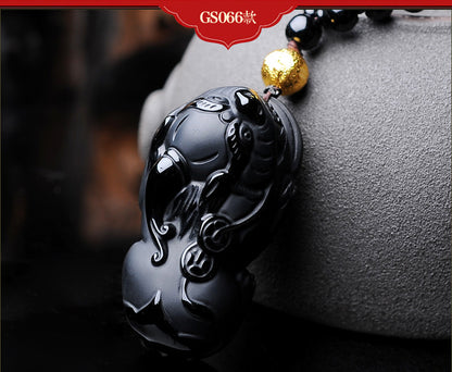 ZenHima Natural Obsidian Winged Pi Xiu Pendant - ZENHIMA