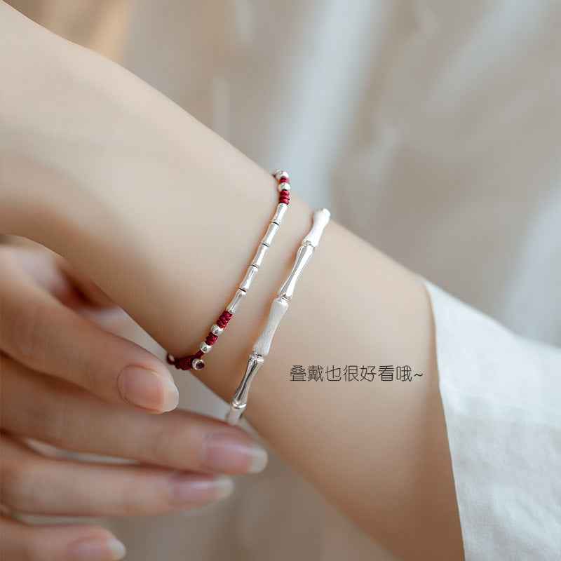 925 Sterling Silver Bamboo Knot Lucky Red String Bracelet & Anklet