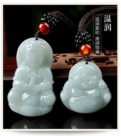 ZenHima Natural Jadeite Maitreya and Guanyin Buddha Necklace - ZENHIMA