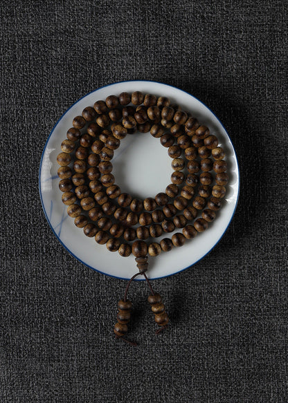 ZenHima Tibetan Agarwood 108 Medicine Buddha Beads Buddhist Mala Necklace - ZENHIMA