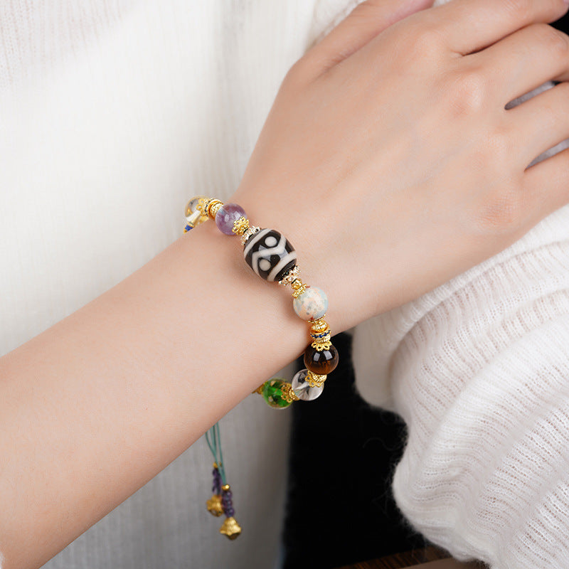 Original Design Dzi Bead Multi-Gem Bracelet with Amethyst Tiger Eye Stone