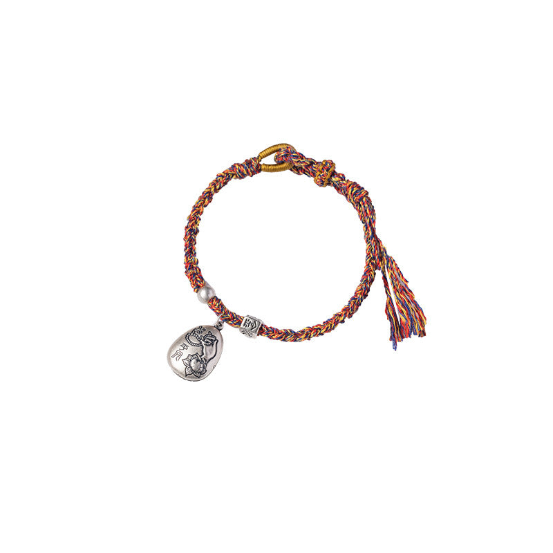 Tibetan 925 Sterling Silver Five-Color Lotus Red String Bracelet - ZENHIMA