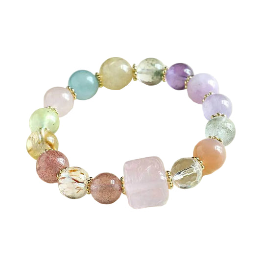 ZenHima Nine-Tailed Fox Amethyst Multi-Gem Beaded Bracelet – Unique Sugar Cube Design - ZENHIMA