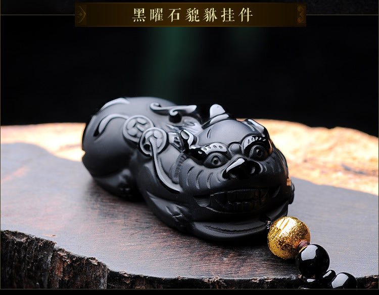 ZenHima Natural Obsidian Winged Pi Xiu Pendant - ZENHIMA