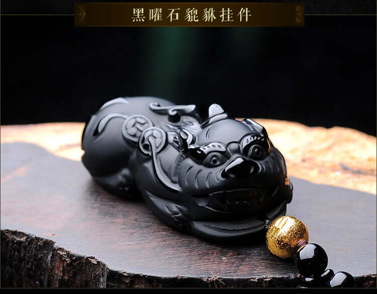 ZenHima Natural Obsidian Winged Pi Xiu Pendant - ZENHIMA