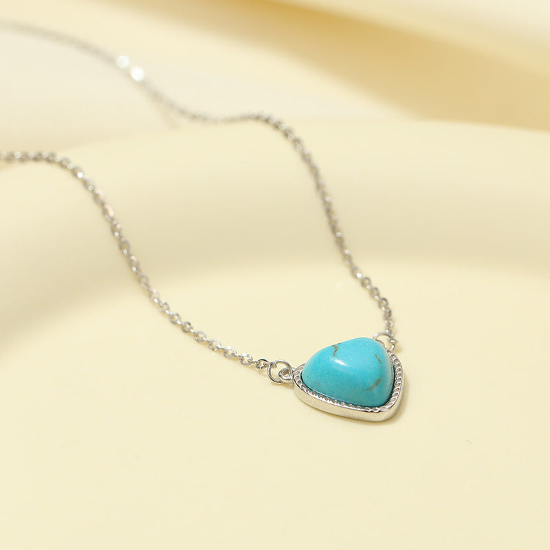 S925 Sterling Silver Turquoise Heart Pendant Necklace - ZENHIMA